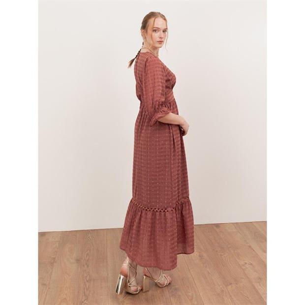 Terracotta Pink - Lovedrobe - Lovedrobe Terracotta Pink Gingham V Neck Midaxi Dress