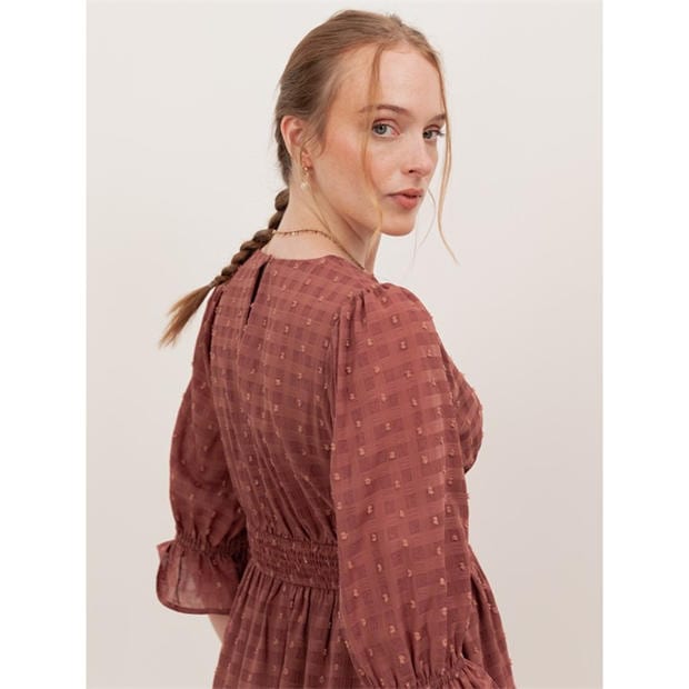 Terracotta Pink - Lovedrobe - Lovedrobe Terracotta Pink Gingham V Neck Midaxi Dress
