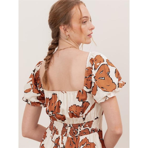 Cream - Lovedrobe - Lovedrobe Textured Floral Midaxi Dress with Ruched Front