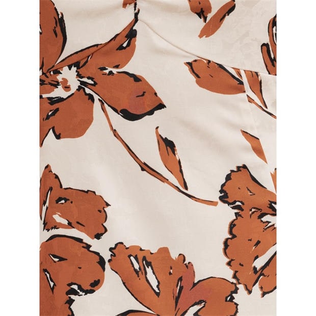 Cream - Lovedrobe - Lovedrobe Textured Floral Midaxi Dress with Ruched Front