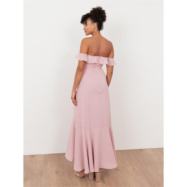Soft Pink - Maya Deluxe - Maya Soft Pink Embellished Faux Wrap Bardot Midaxi Dress