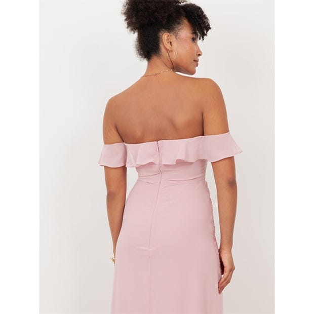 Soft Pink - Maya Deluxe - Maya Soft Pink Embellished Faux Wrap Bardot Midaxi Dress