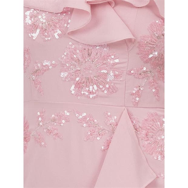 Soft Pink - Maya Deluxe - Maya Soft Pink Embellished Faux Wrap Bardot Midaxi Dress
