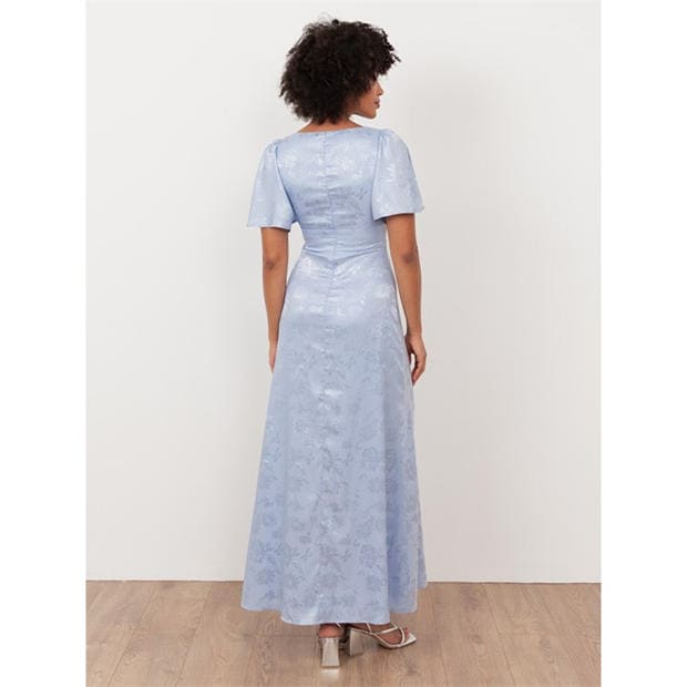 Pastel Blue - Maya Deluxe - Maya Pastel Blue Floral Jacquard Satin Maxi Dress