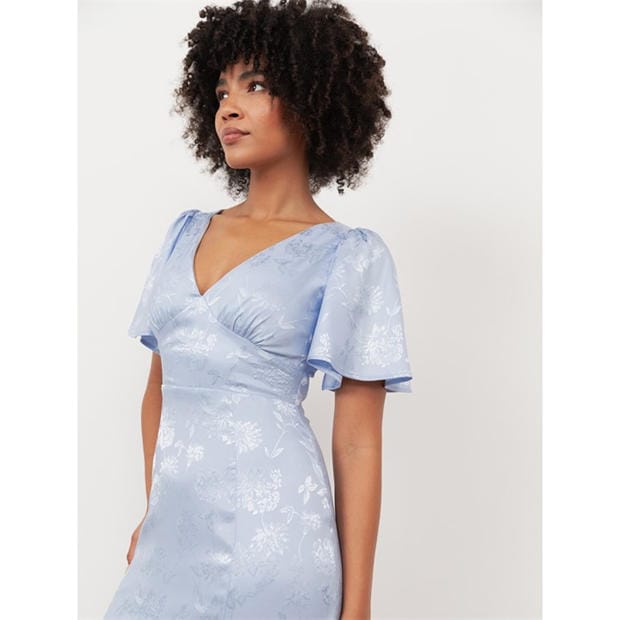 Pastel Blue - Maya Deluxe - Maya Pastel Blue Floral Jacquard Satin Maxi Dress