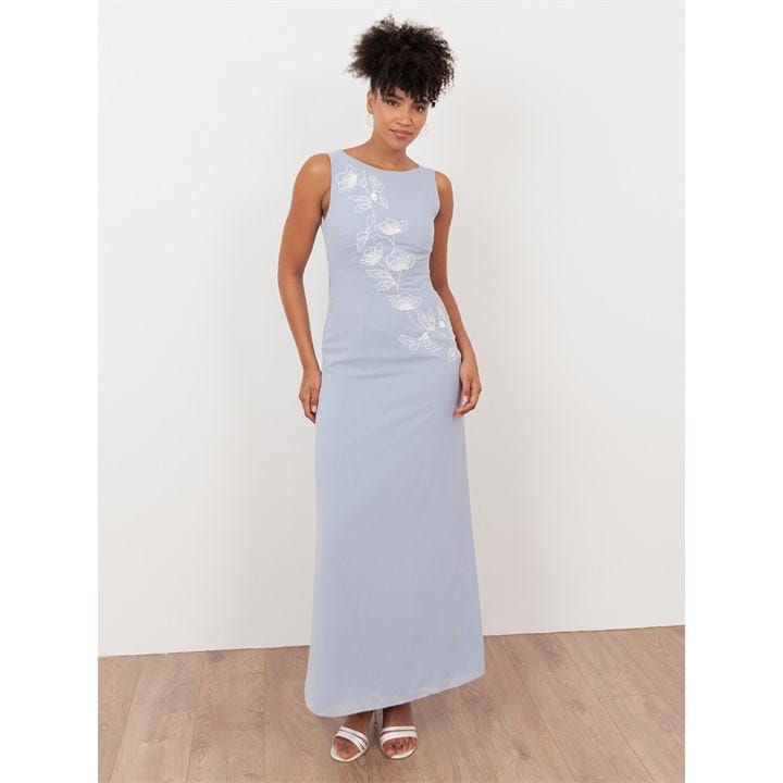 Maya Deluxe Women's Blue Maya Pastel Floral Embroidered Cowl Back Maxi Dress in Size 8, Sports Direct