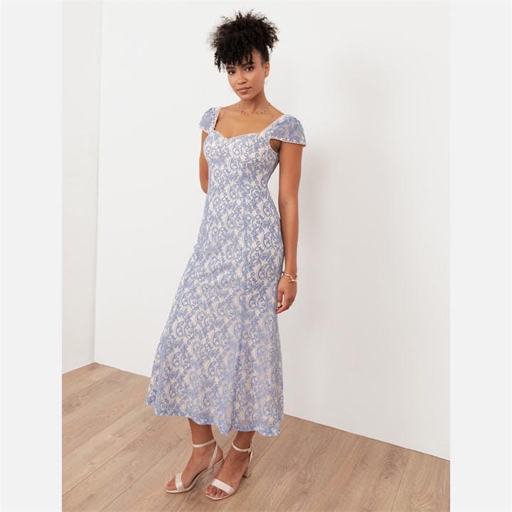 Maya Deluxe Women's Blue Maya Light Sweetheart Neck Lace Midaxi Dress in Size 12, Sports Direct