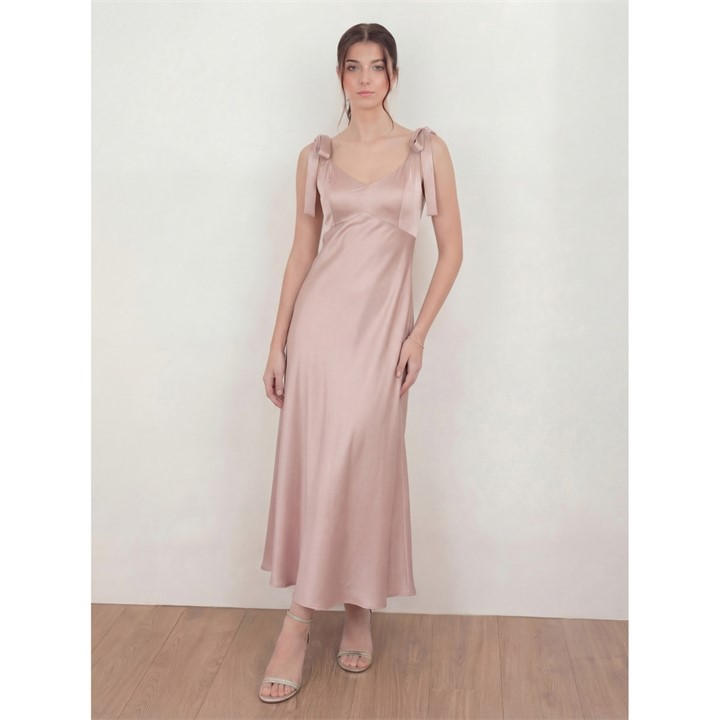 Maya Deluxe Women's Pink Tie Shoulder Satin Maxi Occasion Dress in Size 12, Sports Direct