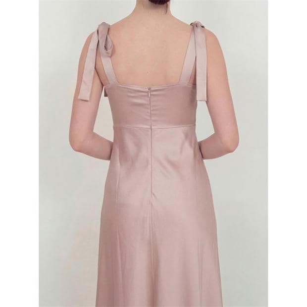 Soft Pink - Maya Deluxe - Womens Tie Shoulder Satin Maxi Occasion Dress