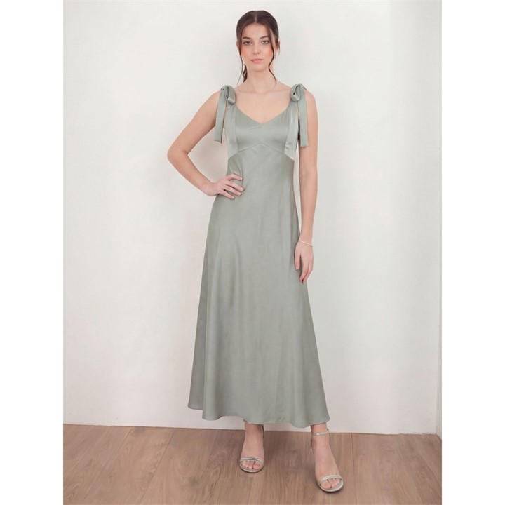 Maya Deluxe Women's Green Tie Shoulder Satin Maxi Occasion Dress in Size 16, Sports Direct