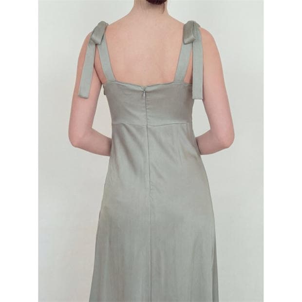 Sage Green - Maya Deluxe - Womens Tie Shoulder Satin Maxi Occasion Dress