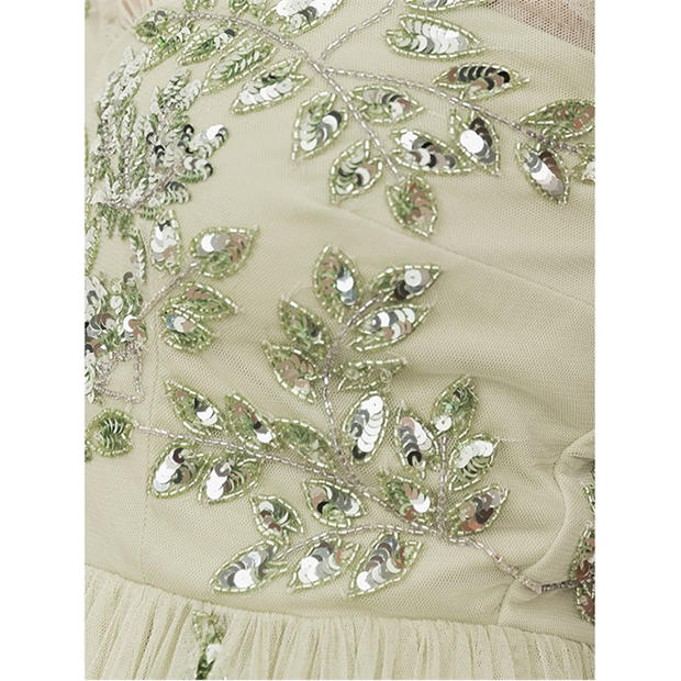 Meadow Grass - Maya Deluxe - Maya Meadow Green Embellished Tulle Midi Dress with Open Back