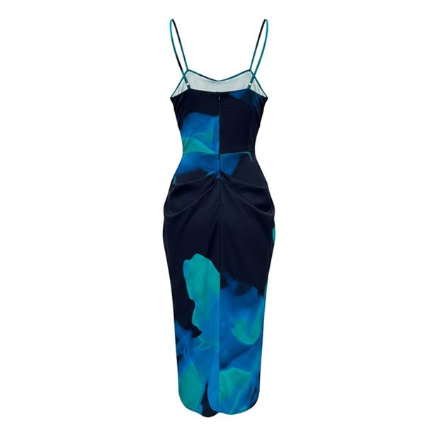 Navy - AX Paris - Navy Bold Floral Print Gathered Skirt Strappy Midi Dress