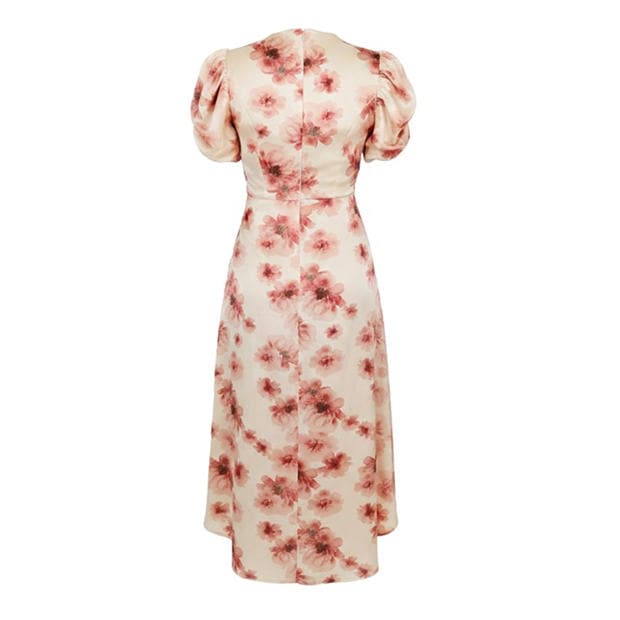 Blush - AX Paris - Blush Floral Print Puff Sleeve Gathered Side Midi Dress