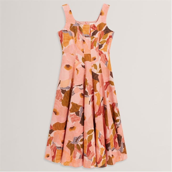 Ted Baker Women's Orange Print Midi Boho Dress in Size 8, Sports Direct