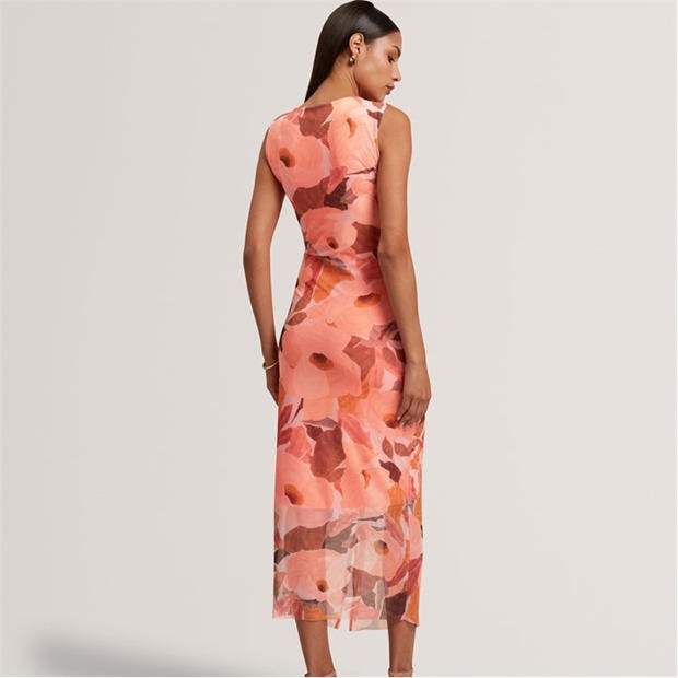 CORAL - Ted Baker - Womens Garden Print Sleeveless Mesh Bodycon Dress