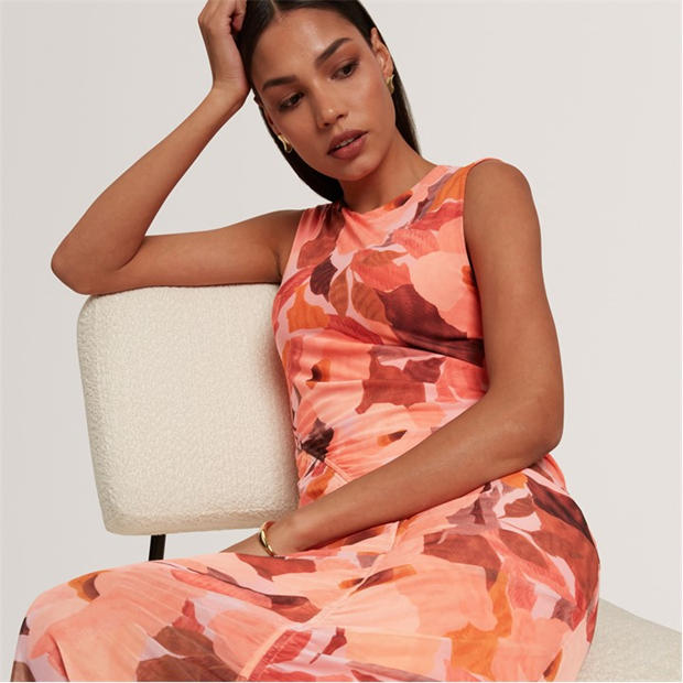 CORAL - Ted Baker - Womens Garden Print Sleeveless Mesh Bodycon Dress