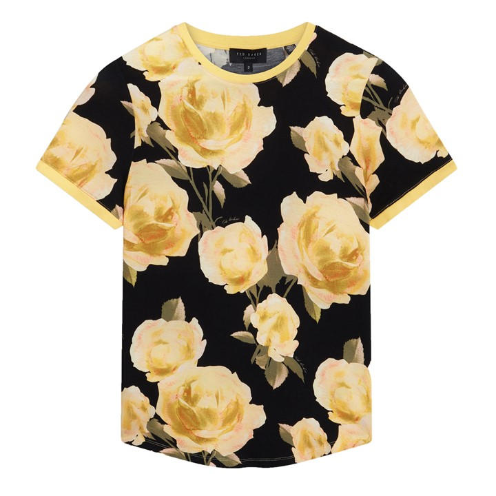 Ted Baker Women's Black Floral Print T-Shirt in Size 10, Sports Direct