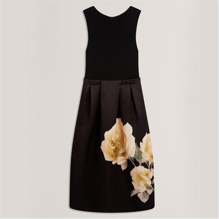 Ted Baker Women's Black Floral Print Midi Dress in Size 14, Sports Direct