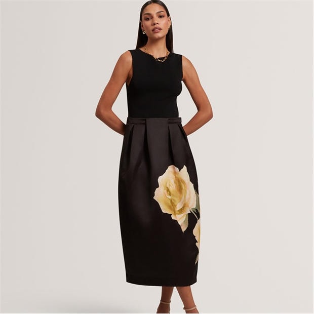 BLACK - Ted Baker - Womens Floral Print Midi Dress