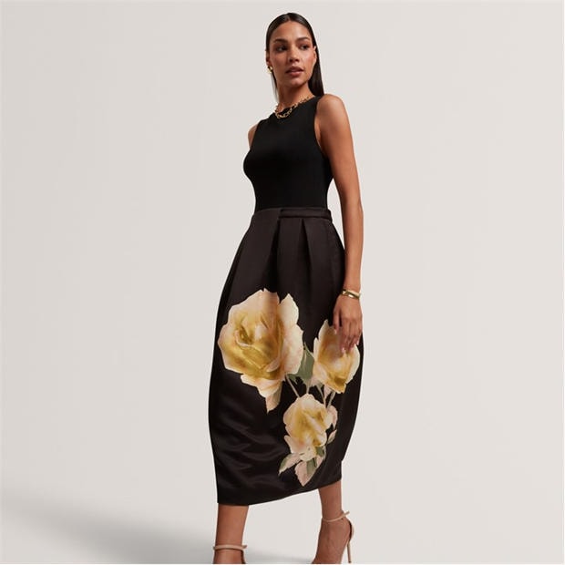 BLACK - Ted Baker - Womens Floral Print Midi Dress