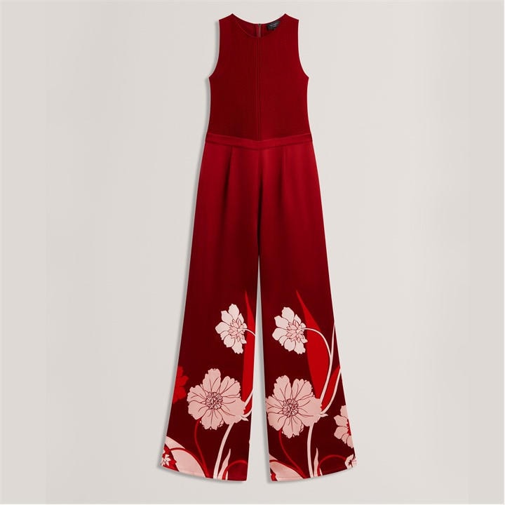 Ted Baker Women's Red Knit Bodice Floral Printed Trouser Jumpsuit in Size 10, Sports Direct