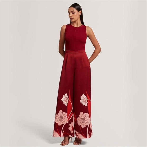 DK-RED - Ted Baker - Womens Knit Bodice Floral Printed Trouser Jumpsuit