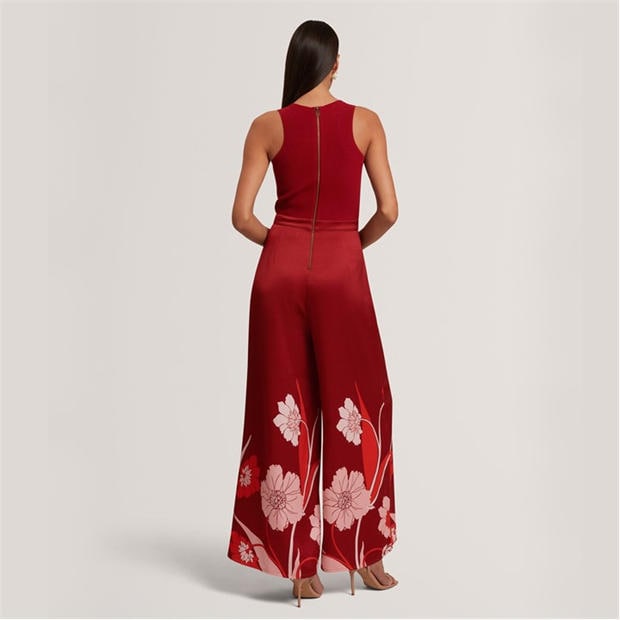 DK-RED - Ted Baker - Womens Knit Bodice Floral Printed Trouser Jumpsuit