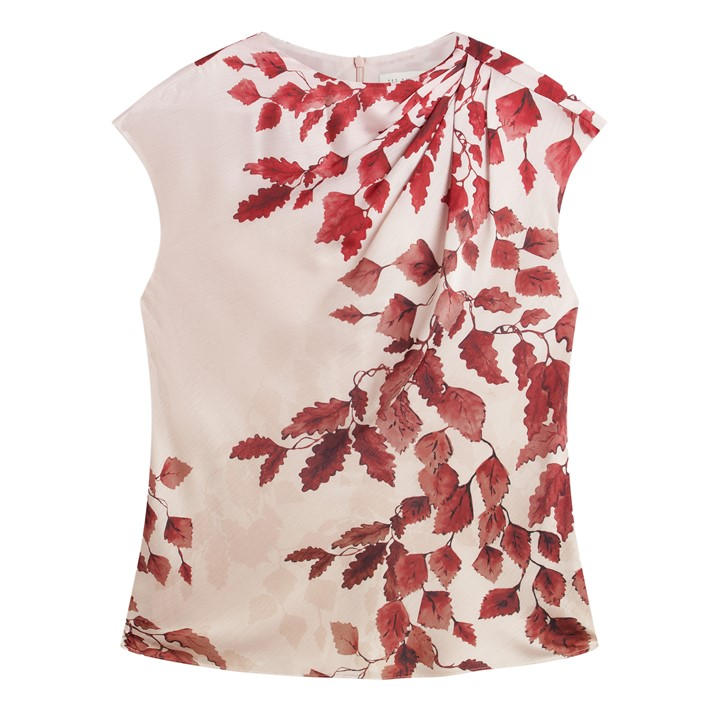 Ted Baker Women's Gold Printed Drape Top in Size 8, Sports Direct