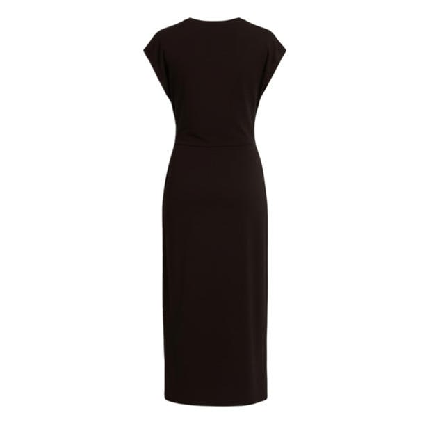 woman in black leather dress Bad Gal 90s Faux Leather Midi Wiggle Dress | Black or Caramel main image 0