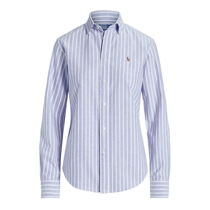 Polo Ralph Lauren Women's Blue Charlotte Stripe Oxford Shirt Size 12