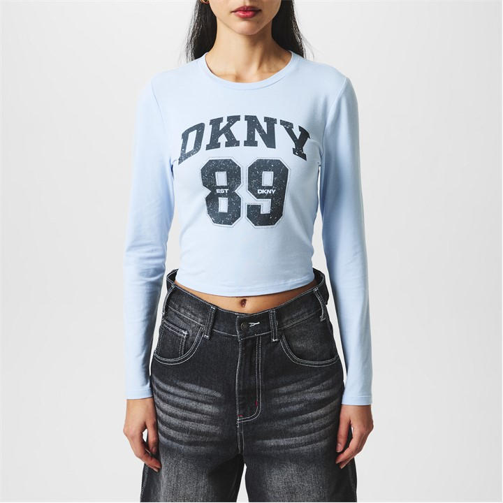 Dkny Women's Blue Logo Long Sleeve T-Shirt in Size 10, Sports Direct