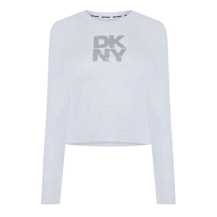 Dkny Women's Grey Long-Sleeve Logo T-Shirt in Size 10, Sports Direct