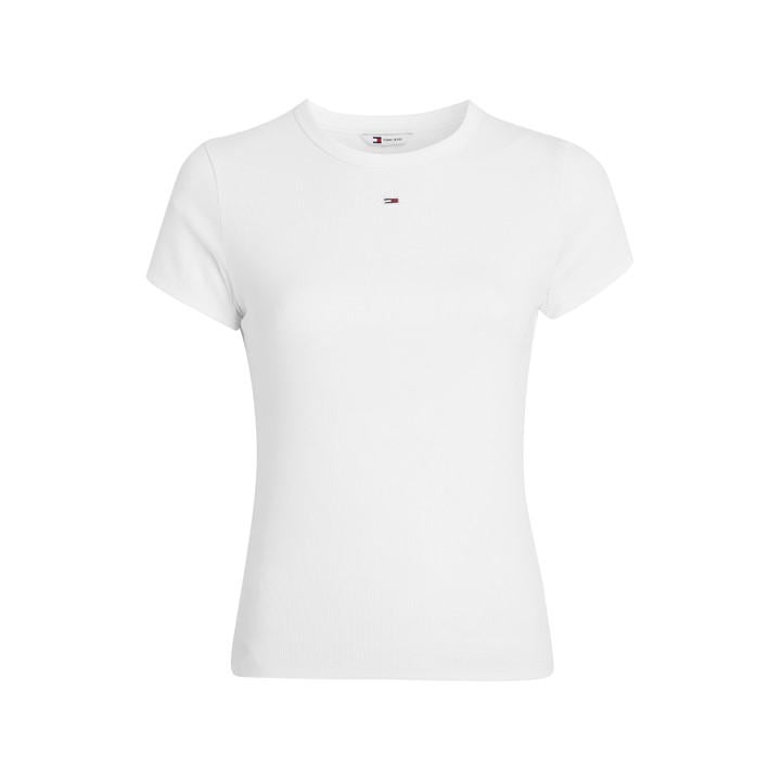 Tommy Jeans Women's White Short Sleeve Logo Ribbed T-Shirt in Size 8, Sports Direct