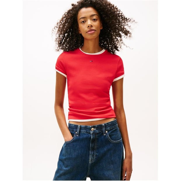 Red Alert - Tommy Jeans - Short Sleeve Logo Ribbed T-Shirt