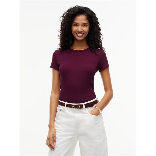 Calypso Berry - Tommy Jeans - Short Sleeve Logo Ribbed T-Shirt