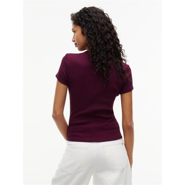 Calypso Berry - Tommy Jeans - Short Sleeve Logo Ribbed T-Shirt