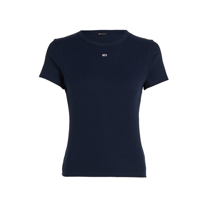 Tommy Jeans Women's Blue Short Sleeve Logo Ribbed T-Shirt in Size 12, Sports Direct