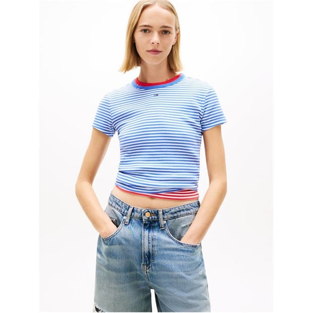 Emp Blue/St - Tommy Jeans - Short Sleeve Logo Ribbed T-Shirt