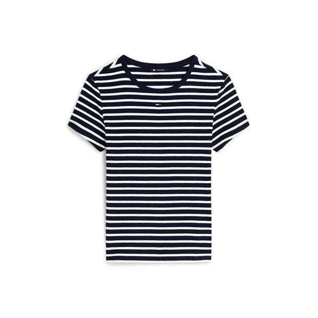 Navy/Stripe - Tommy Jeans - Short Sleeve Logo Ribbed T-Shirt