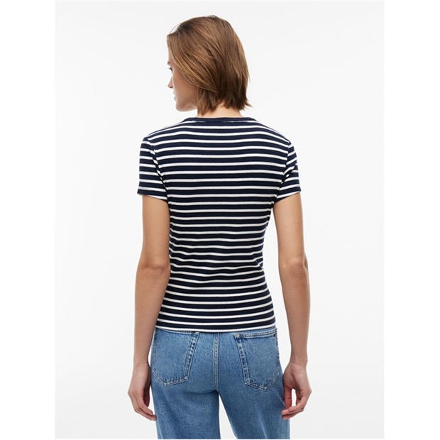 Navy/Stripe - Tommy Jeans - Short Sleeve Logo Ribbed T-Shirt