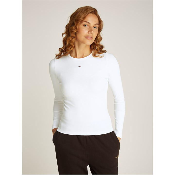 Tommy Jeans Women's White Long-Sleeved T-Shirt in Size 12, Sports Direct