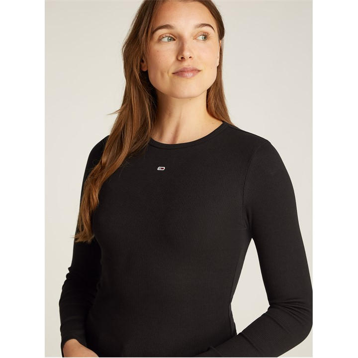 Tommy Jeans Women's Black Long-Sleeved T-Shirt in Size 10, Sports Direct