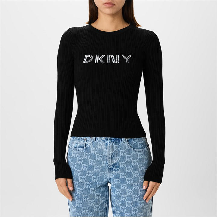 Dkny Women's Black Logo Knit Top in Size 10, Sports Direct