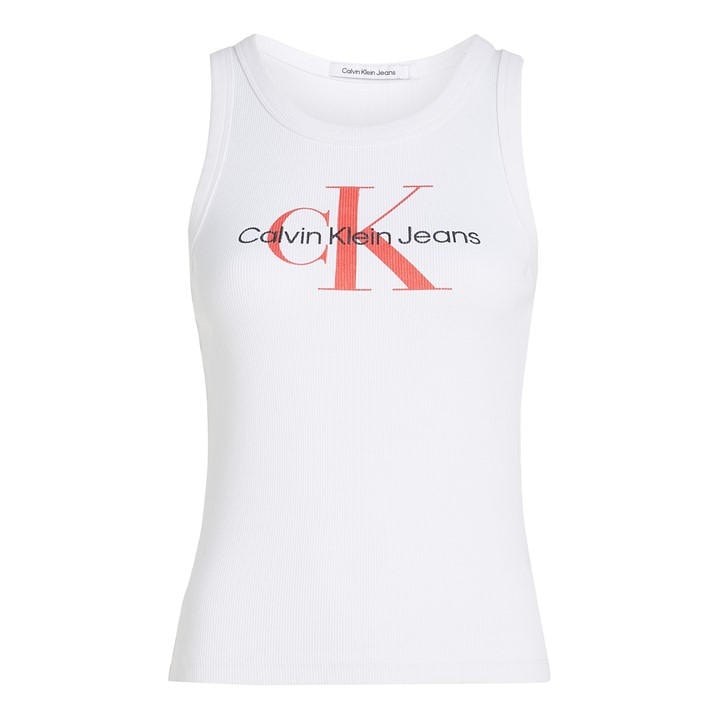 Calvin Klein Jeans Women's White Archival Monologo Tank Top in Size 10, Sports Direct