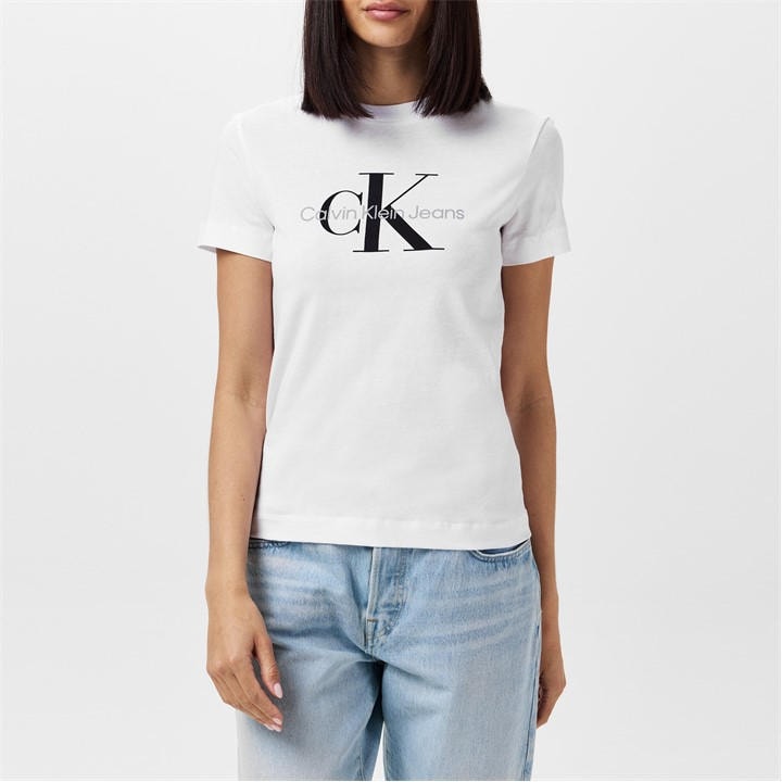 Calvin Klein Jeans Women's White Printed Logo T-Shirt in Size 6, Sports Direct