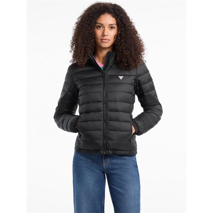 Guess Women's Black Hooded Short Puffer Jacket in Size 14, Sports Direct