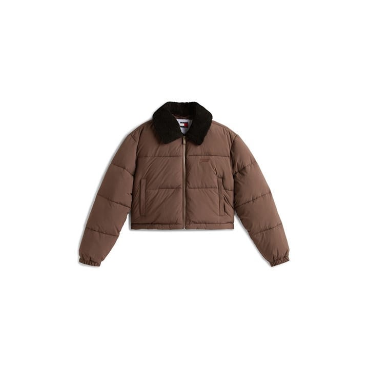 Tommy Jeans Women's Brown Teddy Colour Short Puffer Jacket in Size 8, Sports Direct
