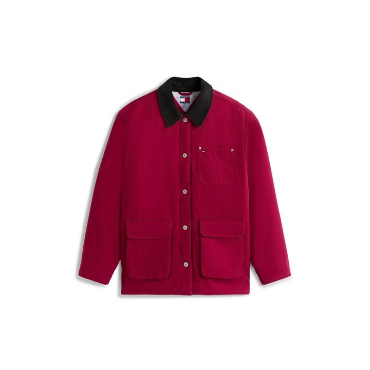 Tommy Jeans Women's Red Twill Cord Barn Jacket in Size 8, Sports Direct