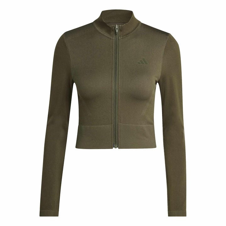 Adidas Women's Green Workout Essentials Climacool Full Zip Long Sleeve Performance Training Jacket in Size L, Sports Direct